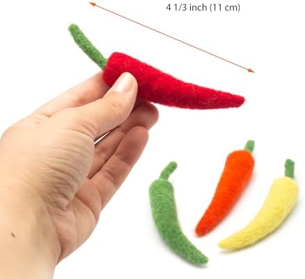 Glaciart One Cat Chili Pepper Toy – 4 Pcs | Soft Fuzzy Enrichment 100% Natural Wool - Interactive Catnip Play Cat Toy Set - Safe for Pets, Non-AZO Colored Dyes