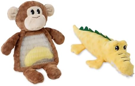 Amazon Basics Monkey and Alligator Interactive Dog Squeak Plush Toys for Puppies, Small and Medium Dogs, 2-Pack