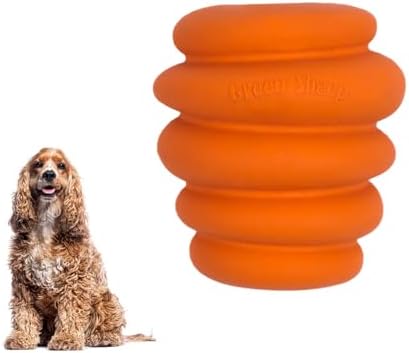 Green Sheep Enrichment Dog Ball for Medium to Large Dogs, Natural Rubber Treat Dispensing Chew Toy for Mental Stimulation & Boredom Relief, Interactive Dog Toys, Orange