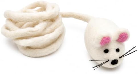 Glaciart One Felt Mouse Cat Toy – Soft Fuzzy Enrichment 100% Natural Wool - Interactive Catnip Play Cat Toy Set - Safe for Pets, Non-AZO Colored Dyes - 42” Long