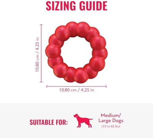 KONG Ring - Natural Rubber Ring Toy for Healthy Chewing Habits - Chew Toy Supports Dog Dental Health - Dog Toy Supports Instincts During Playtime - for Medium/Large Dogs (Pack of 4)