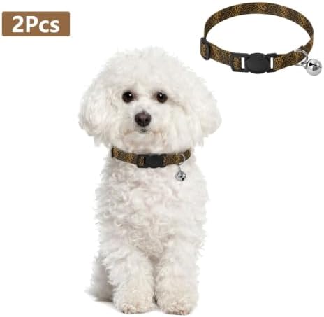 Leopard Spots Black Brown Adjustable Pet Collar, 2 Pack Dog Bell Collar