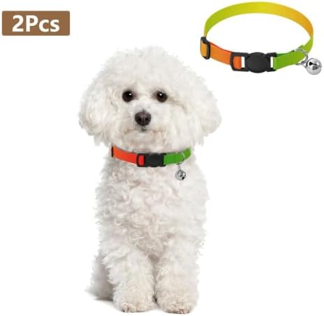 Rainbow Gradient Cat Bell Collar 2 Pack Small Dog Collar Adjustable Length 10.6" to 17.1"