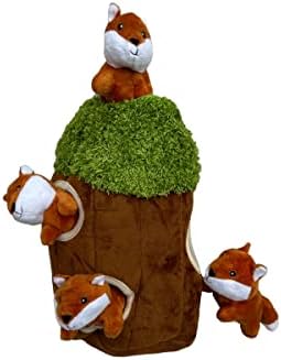 Fox in Tree Hide and Seek Dog Toy for Small and Medium Size Dogs, Plush Fox Inside Trunk Dog Toy with Squeaker, Interactive Burrow Toy (Tree with Fox, Medium)