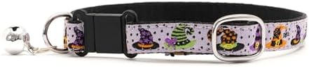 THE WORTHY DOG Halloween Patterns, Breakaway Cat Collar with Bell, Purple