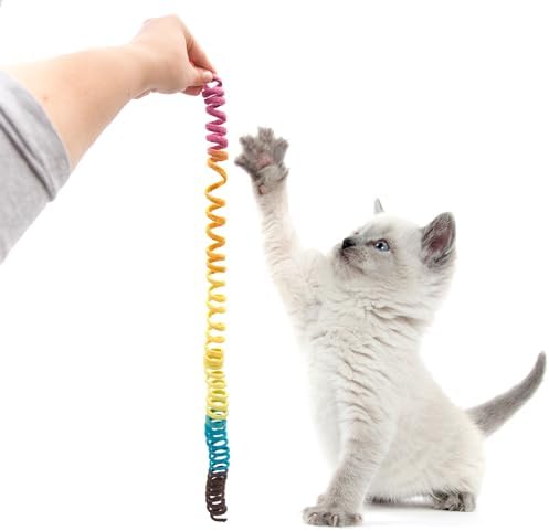 Glaciart One XL Felt Spring Cat Toy – Soft Fuzzy Enrichment 100% Natural Wool - Interactive Stretchable Play Cat Toy Set - Safe for Pets, Non-AZO Colored Dyes - 40” Long