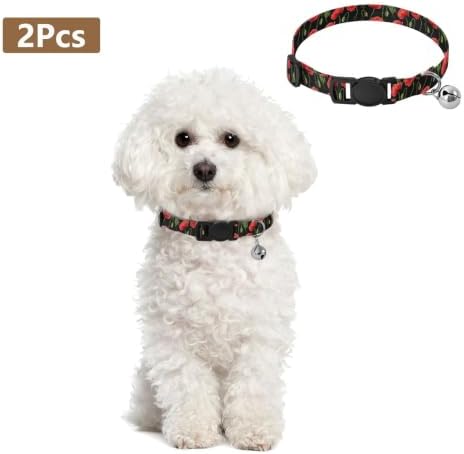 Red Poppy Flowers Black Cat Bell Collar 2 Pack Cat Collar Adjustable Length 10.6" to 17.1"