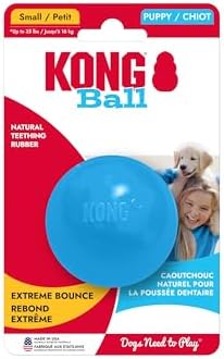 KONG Puppy Ball with Hole, Natural Rubber Teething Toy, Small Puppies, Blue