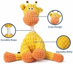 Dog Squeaky Plush Toy with Rope - Durable Stuffed Dog Toy with Built-in Squeaker, Interactive Chew Toy for Small, Medium & Large Dogs (Orange Giraffe, Not for Aggressive Chewers)