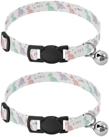 Cute Pastel Dinosaurs Collars for Puppies, 2 Pack Bell Collar for Small Dogs