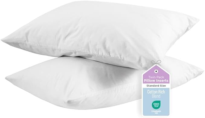 2-Pack Standard Bed Pillows Set of 2 - Plush Down Alternative Pillows for Sleeping - Soft Support for Back, Side, Stomach Sleepers - Breathable Cotton Blend Cover - Made in USA