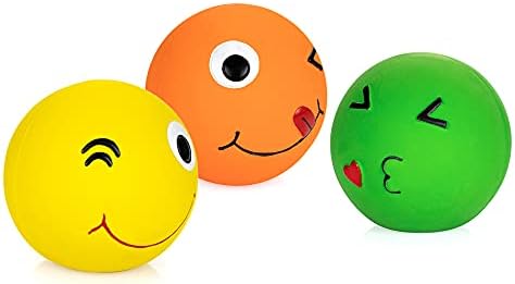 CHIWAVA 3PCS 2.7'' Latex Squeaky Dog Toy Smiley Face Balls for Medium Dogs