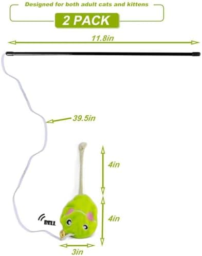 Interactive Cat Toy Wand with Catnip Mouse, Cat Teaser Wand Rainbow String for Bored Indoor Adult Cats and Kittens (2 Pack Mouse)