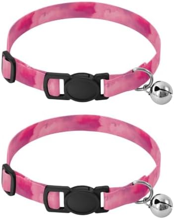 2 Pack Kitten Collar Magenta Clouds Puppy Collar with Bell, Adjustable Length 10.6" to 17.1"