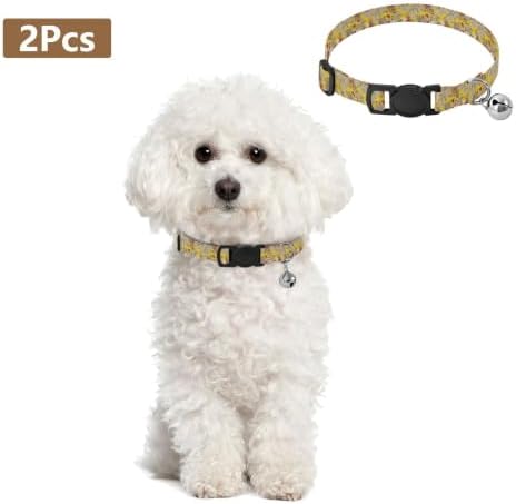 Vintage Wildflowers Collar with Bell for Dog Puppy 2 Pack Cats Collar Adjustable 10.6 to 17.1 Inches