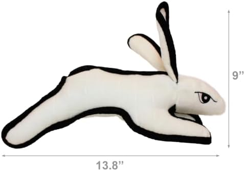 TUFFY - World's Tuffest Soft Dog Toy - Barnyard White Rabbit - Squeakers - Multiple Layers. Made Durable, Strong & Tough. Interactive Play (Tug, Toss & Fetch). Machine Washable & Floats