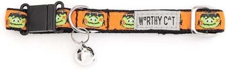 THE WORTHY DOG Halloween Patterns, Breakaway Cat Collar with Bell, Orange