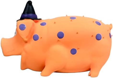 Multipet Globlet Pigs Dog Toy with Witch Hat, 8 Inch, Latex Squeaky Halloween Pet Toy, Color May Vary
