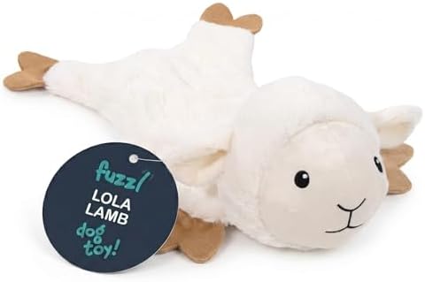 Fuzzl Lola Lamb Crinkle & Squeak Dog Toy – No Mess Minimal Stuffing Plush Puppy Toy – Interactive Soft Dog Squeaky Toy for Small to Medium Dogs – Gentle Sheep Toy for Shaking, Tossing & Cuddling