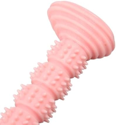 Dog Rubber Chew Toy, Bone Shape Puppy Teething Toy with Massage Bumps, 5.59 in, for Small and Medium Dogs(Pink)