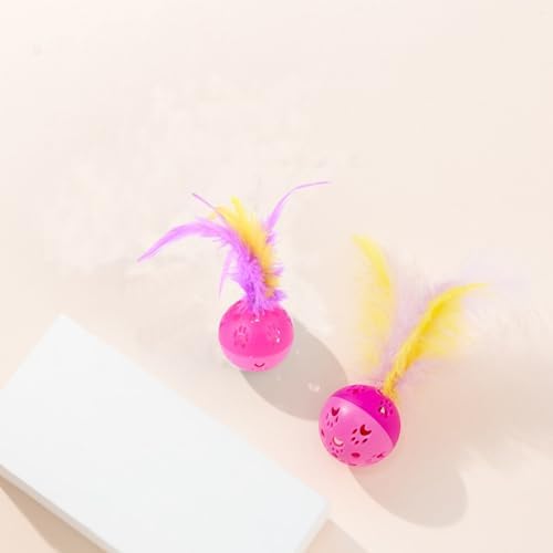 BeeSpring Cat Balls Interactive Cat Toy Feather Balls with Loud Bell Inside (2Pcs Red)