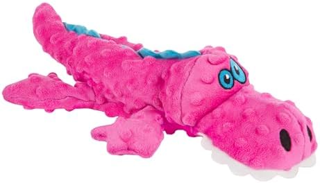 goDog Gators Squeaky Plush Dog Toy with Chew Guard Technology, Durable Fabric & Squeaker for Active Play, Pink, Large