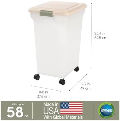 IRIS USA Dog Food Storage Container, Up to 58lbs, Almond/Pearl, Made in USA