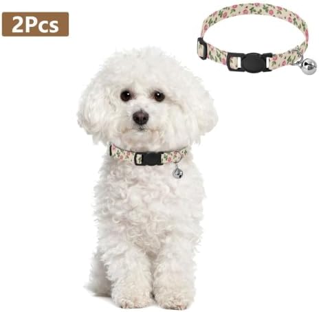 Roses Green Leaf Metal Bell Included Cats Collar 2 Pack Lightweight Pet Collar for Cats and Dogs