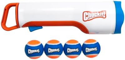 Chuckit! Cannon 16M Dog Ball Launcher for Fetch, 16-Inch Dog Fetch Toy and Interactive Ball Launcher, Works with Small 2-Inch and Medium 2.5-Inch Balls, Includes 4 Medium Balls