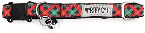 THE WORTHY DOG Christmas Patterns, Breakaway Cat Collar with Bell, Multi