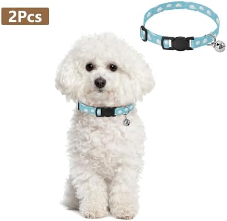 White Clouds Light Blue Collar for Puppy, 2 Pack Dog Bell Collar