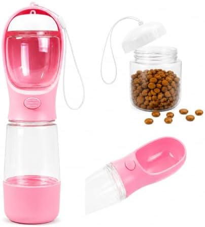 Portable Pet Water Bottle with Food Compartment & Poop Bag Dispenser