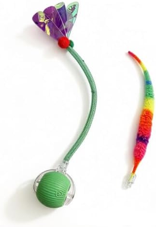 Interactive Dog Cat Toy Ball, Upgraded Rechargable Rolling Pet Ball with 2 Tails, Smart Automatic Moving Toy for Bored Indoor Kitty Puppy -Green