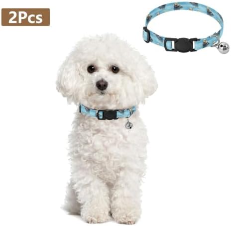 2 Pack Small Dog Collar Sea Otters Dog Bell Collar, Adjustable 10.6 to 17.1 Inches