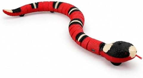 Electric Cat Toy Snake Robot Moving Pet Toy Interactive Snake USB Rechargeable Pet Gadget Realistic Banded Look and Self Steering Suitable for Indoor Play Kitten Training Homes