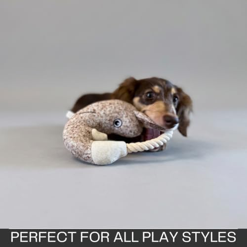 Knit Plush Dog Toys for Small & Medium Dogs – Squeaky Cuddle & Tug Toy | Soft Rope Tugger for Interactive Tug-of-War, Gentle Play, Teething & Snuggle (Horned Tugger)
