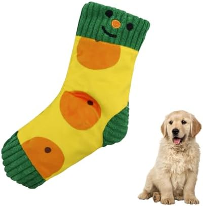 Andiker Squeaky Dog Toys, Cute Sock Shape Dog Chew Toys with Squeaker Crinkle Paper Hidden Food Hole Interactive Dog Toys for Small and Medium Dogs Chewing Teeth Grinding Playing (Yellow)