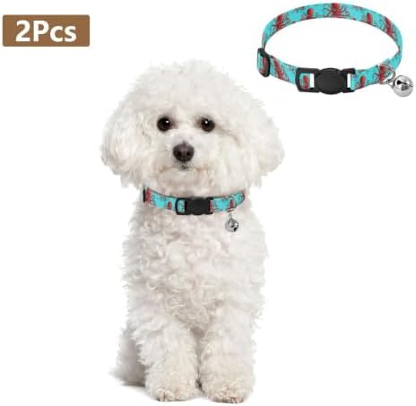 Red Octopuses Aqua Lightweight Pet Collar for Cats and Dogs, 2 Pack Dog Collar with Bell