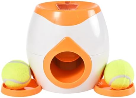Interactive Dog Training Toy, Dog Tennis Ball Food Reward Machine with Automatic Treat Dispenser, Rechargeable Tennis Ball Throwing Machine for Small to Medium Dogs (Orange)