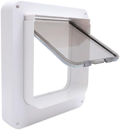 GLOGLOW Smart Pet Door Battery Operated Cat Door Electronic Pet with 4 Modes Auto Unlocking for Pets with Sensing Collar (White + Remote Control)
