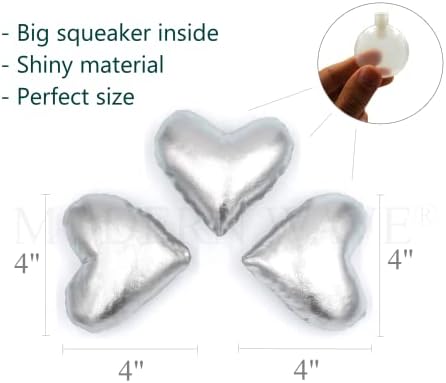 MODERN WAVE - Squeaky Plush Dog Toy - Interactive Hide and Seek Squirrel Type Puzzle Toy for Dogs, Small - Medium Size (Red Heart and Silver Hearts)