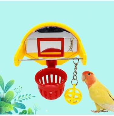 Bird Basketball Toy with Mirror Hanging Foraging Chew Ball Interactive Intelligence Training Toy for Budgies Parakeets Cockatiels Conure Easy to Install