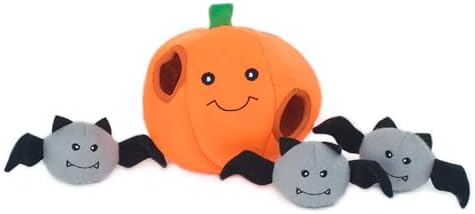 ZippyPaws Burrow Hide & Seek Plush Dog Puzzle - Pumpkin with Bats