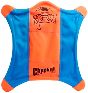 Chuckit! Flying Squirrel Fetch Dog Toy - Water Floating Flyer - Soft and Durable Polyester Canvas Construction - For Large Dogs - Size Large - 11-inch Diameter - Pack of 1 - Orange and Blue