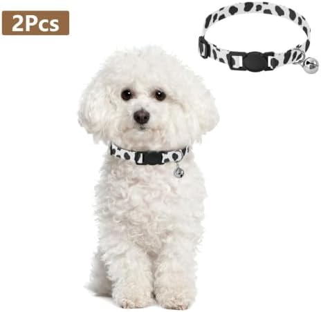 Black Cow Spots White Kitten Collars 2 Pack Collars for Cats Adjustable 10.6 to 17.1 Inches