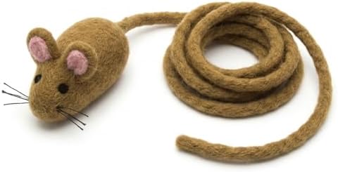 Glaciart One Felt Mouse Cat Toy – Soft Fuzzy Enrichment 100% Natural Wool - Interactive Catnip Play Cat Toy Set - Safe for Pets, Non-AZO Colored Dyes - 100” Long