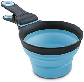 Dexas Popware for Pets Collapsible Klip Scoop, 3-in-1 Pet Food Scoop, Measuring Cup and Bag Clip, 1 Cup Capacity, Blue