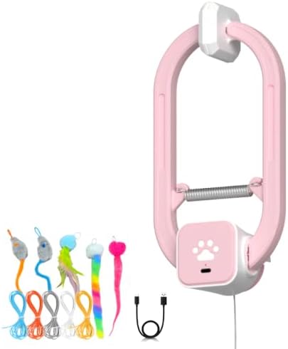 Interactive Cat Toy, Electric Cat Teaser, Door Clip, 2 Motion Modes,Pink | 360° Rotation • Random Jumping • Type-C Rechargeable • Door Clip Design • For Indoor Cats,Cat door toy
