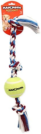 Mammoth Flossy Chews Color 3 Knot Tug w/Large Tennis Ball – Premium Cotton-Poly Tug Toy for Dogs – Interactive Dog Tug Toy – Rope Dog Toy with Tennis Ball for Large Dogs - 24”