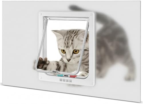 Cat Window Door Insert, Fits 14-24 Inch, Frosted Plexiglass, 4 Lock Modes